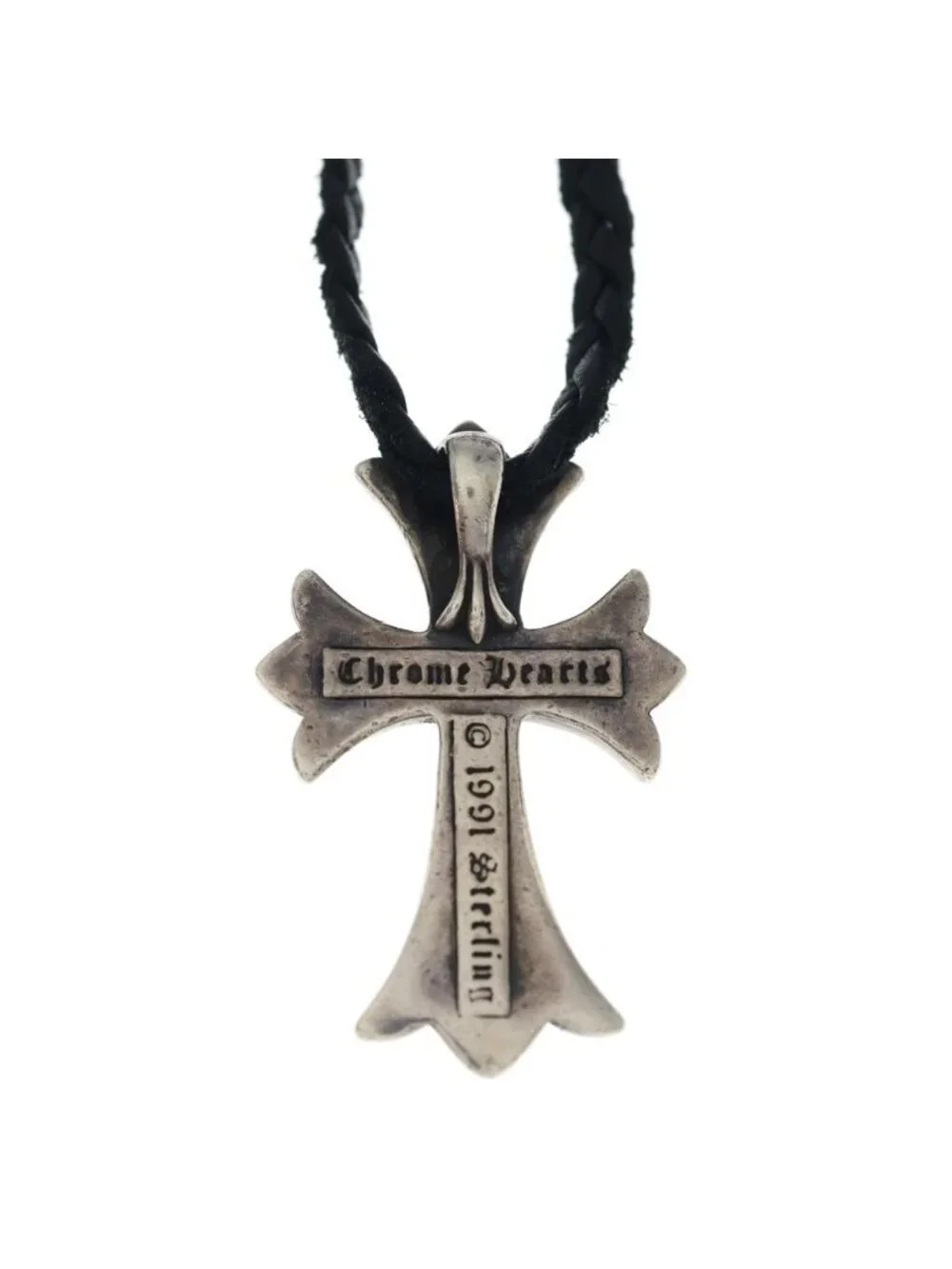 Chrome Hearts CH Crs Sml Small CH Cross BC Boro Chip Braid Necklace Silver